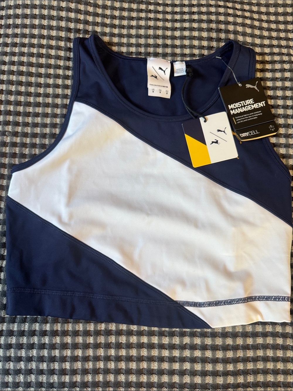 Puma Navy & White Colorblock Moisture-Management Crop Top